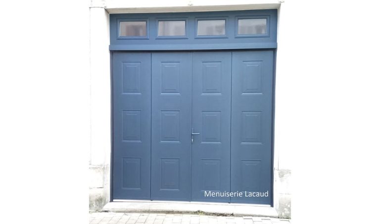 Porte de garage Bleu structure 4 vtx ouvrant a la Francaise