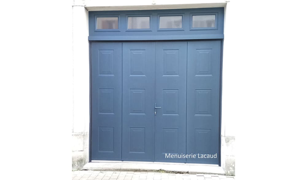 Porte de garage Bleu structure 4 vtx ouvrant a la Francaise