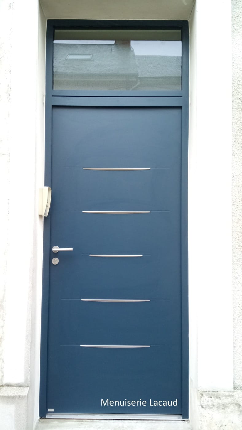 Porte dentree alu Bleu structure avec insert inox